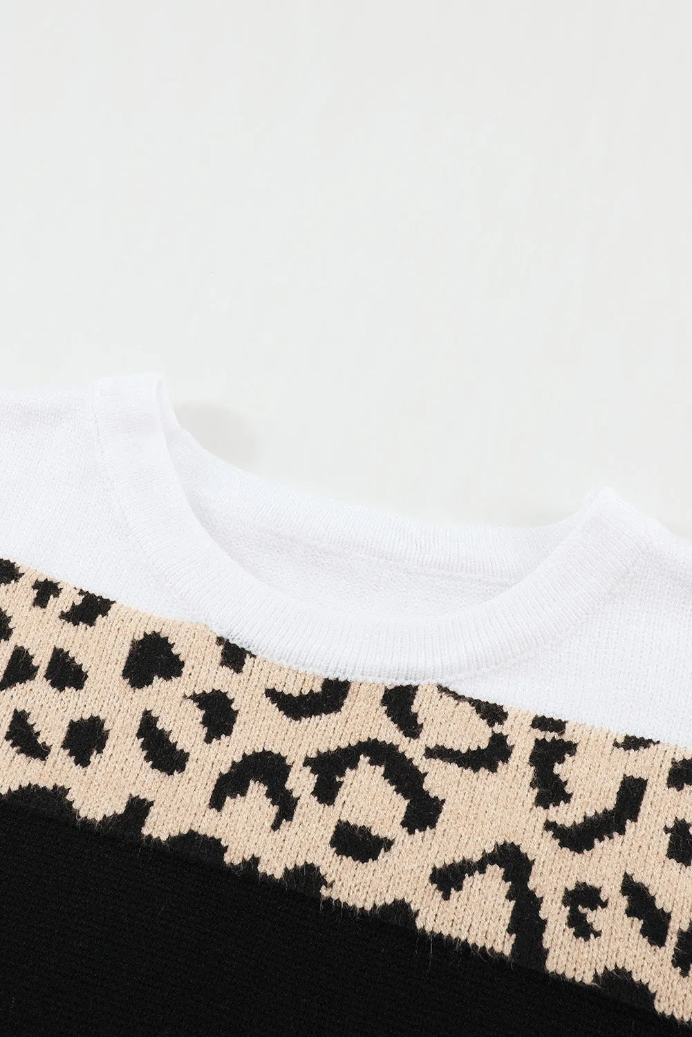 Crewneck Leopard Color Block Knit Pullover Sweater