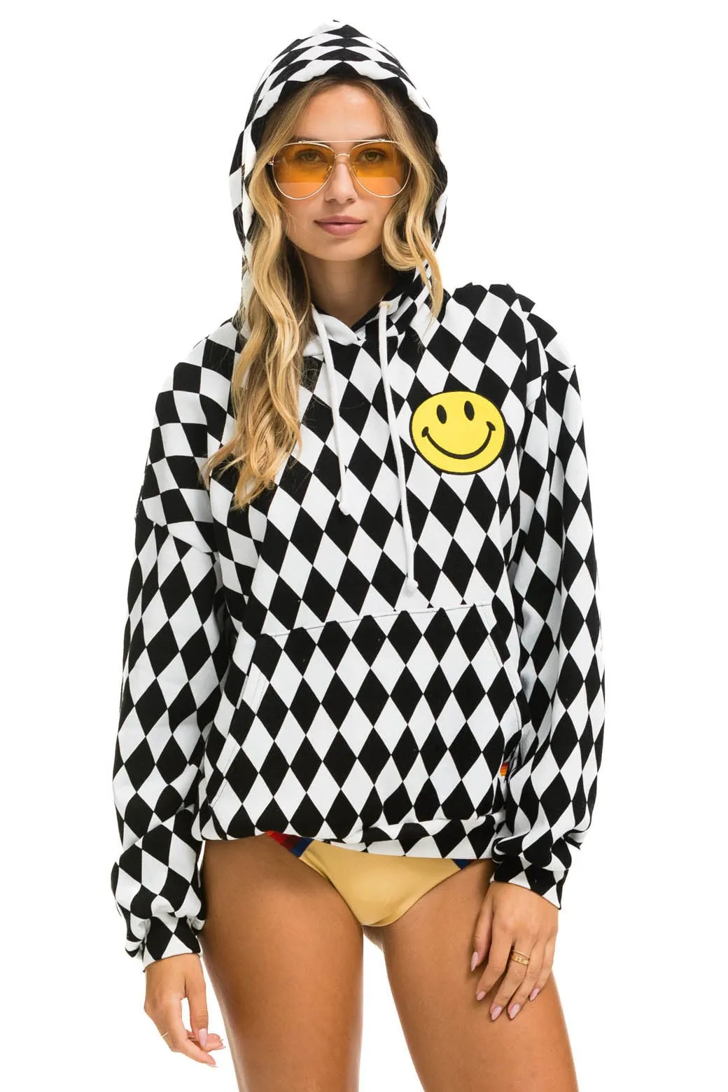 DIAMOND SMILEY 2 EMBRIODERY RELAXED PULLOVER HOODIE - WHITE // BLACK