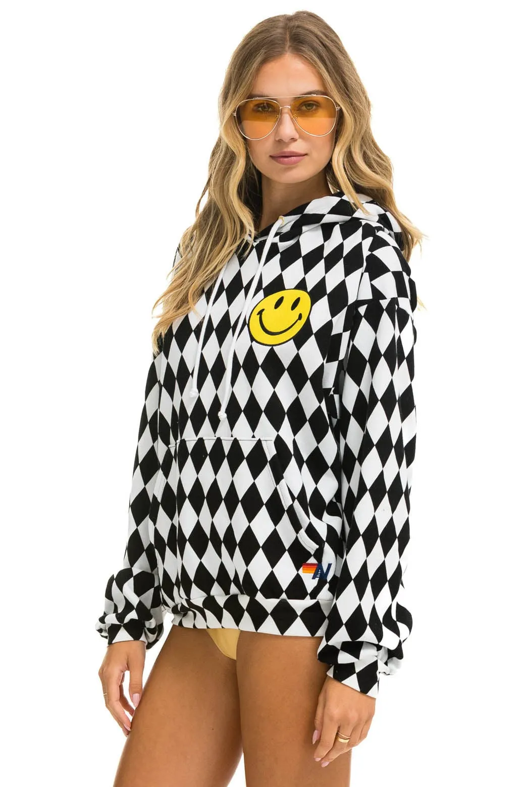 DIAMOND SMILEY 2 EMBRIODERY RELAXED PULLOVER HOODIE - WHITE // BLACK