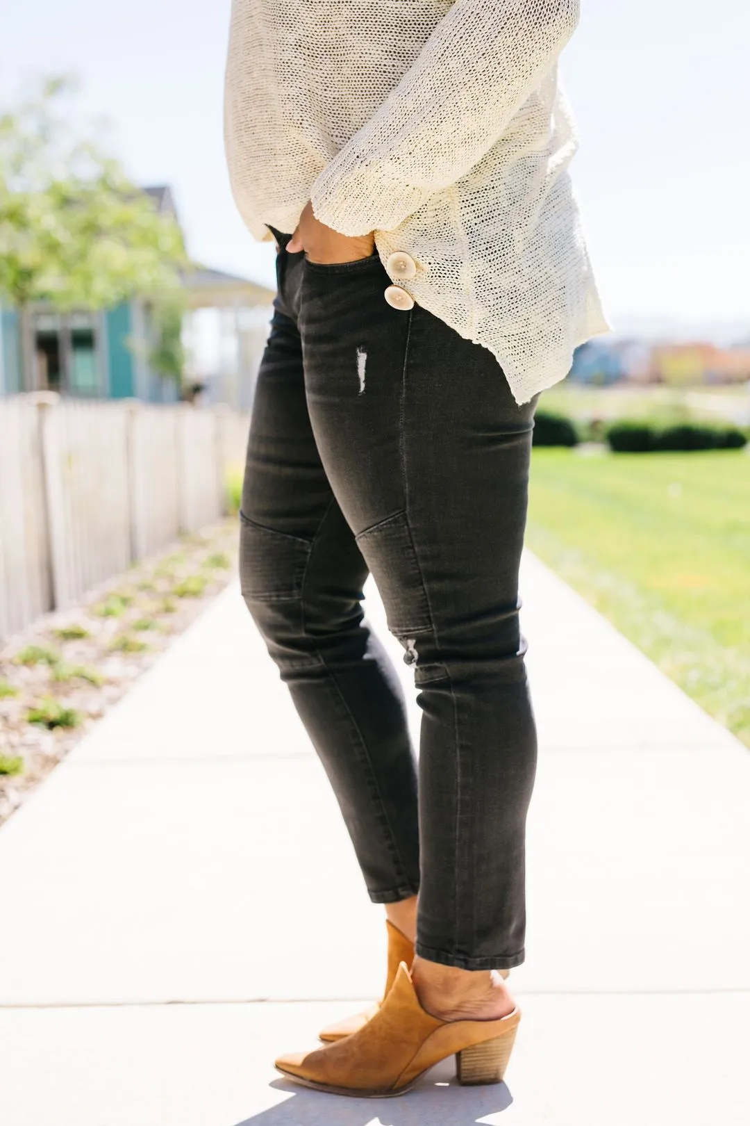 Distressed Dark Gray Modern Moto Jeans