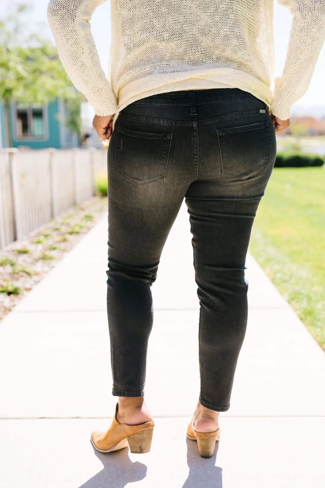 Distressed Dark Gray Modern Moto Jeans