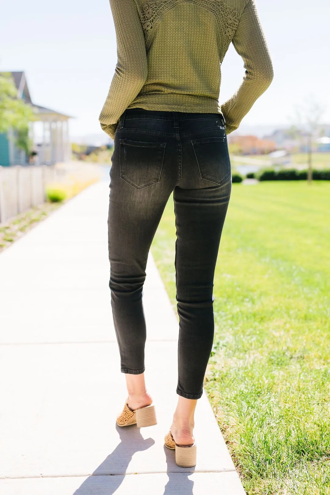 Distressed Dark Gray Modern Moto Jeans