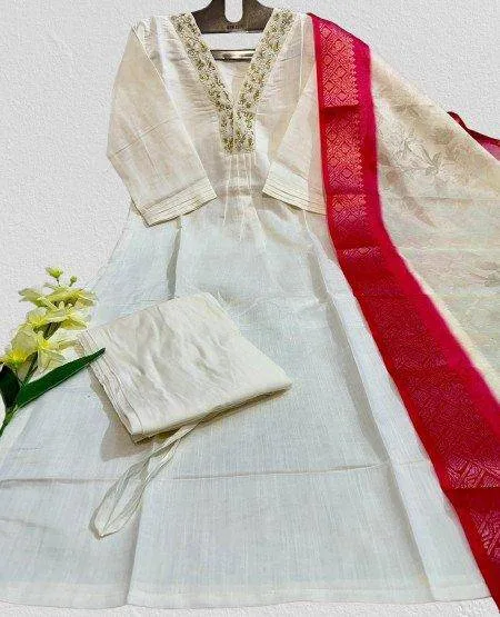 Elegant Hand-Worked Kurti with Dupatta and Pants Set