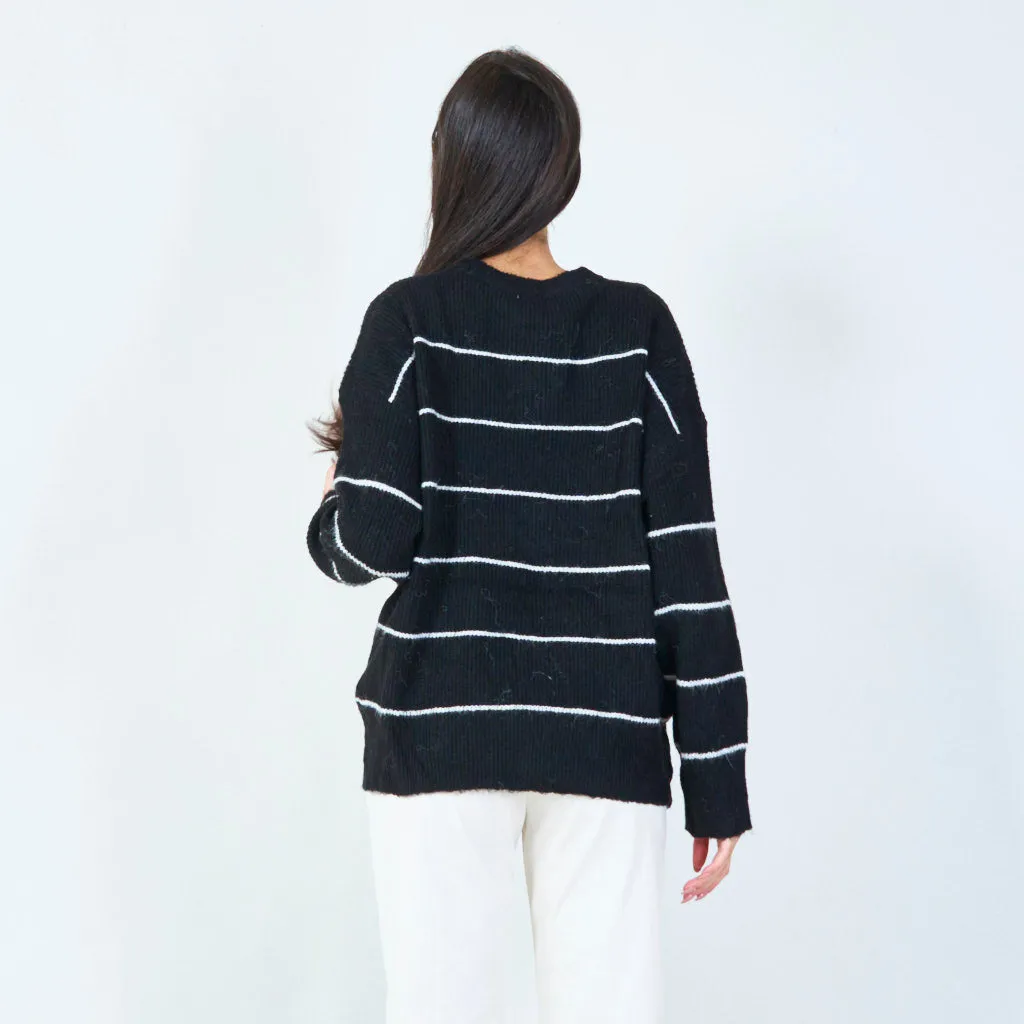 Embellished striped knit sweater wholesale