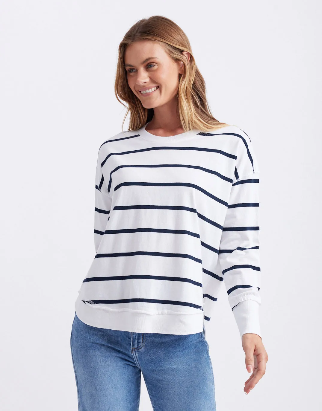 Farrah Stripe Long Sleeve - White/Navy Stripe