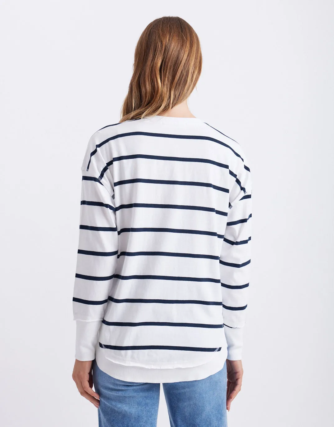 Farrah Stripe Long Sleeve - White/Navy Stripe