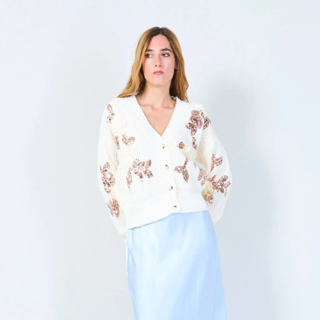 Floral applique sequin cardigan wholesale