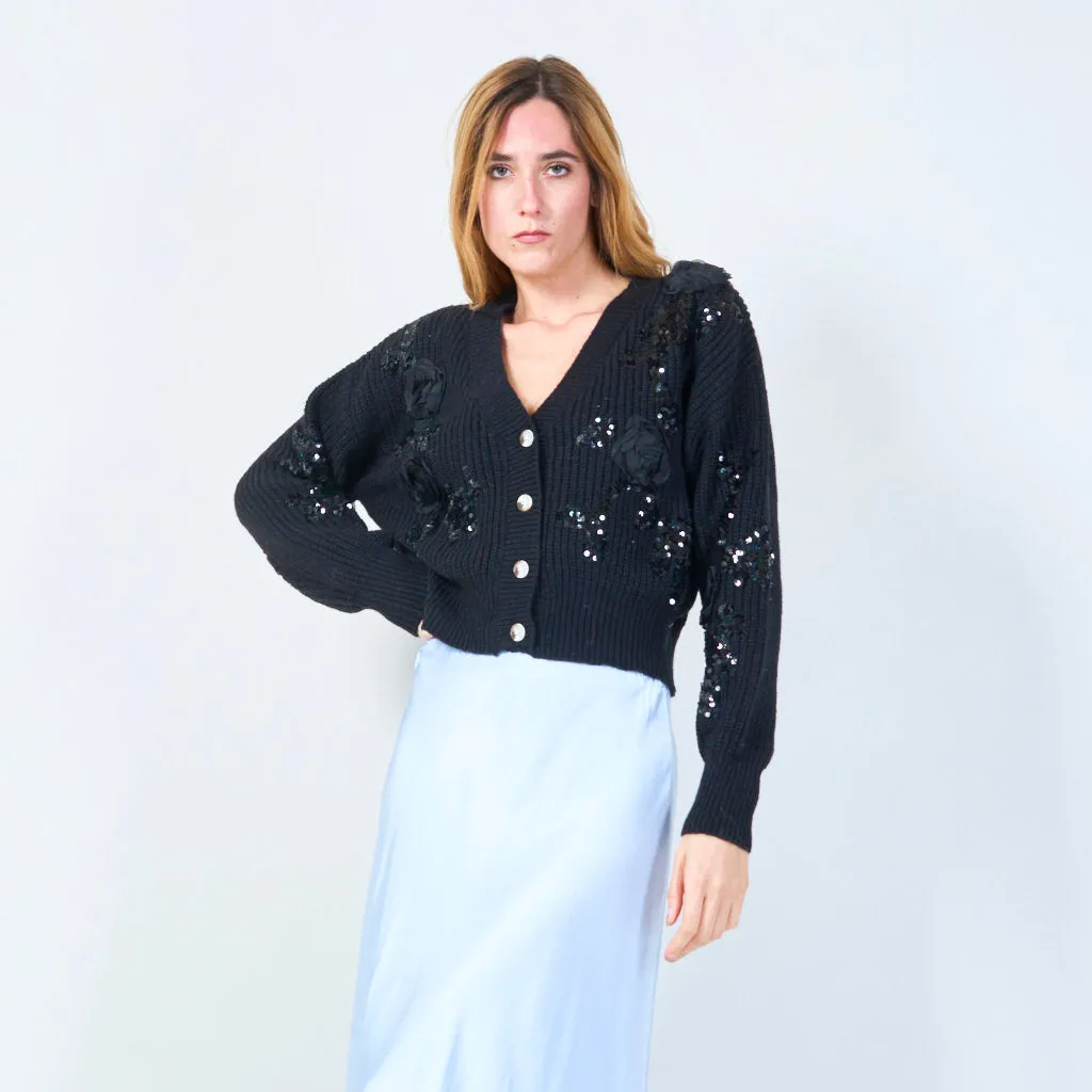 Floral applique sequin cardigan wholesale