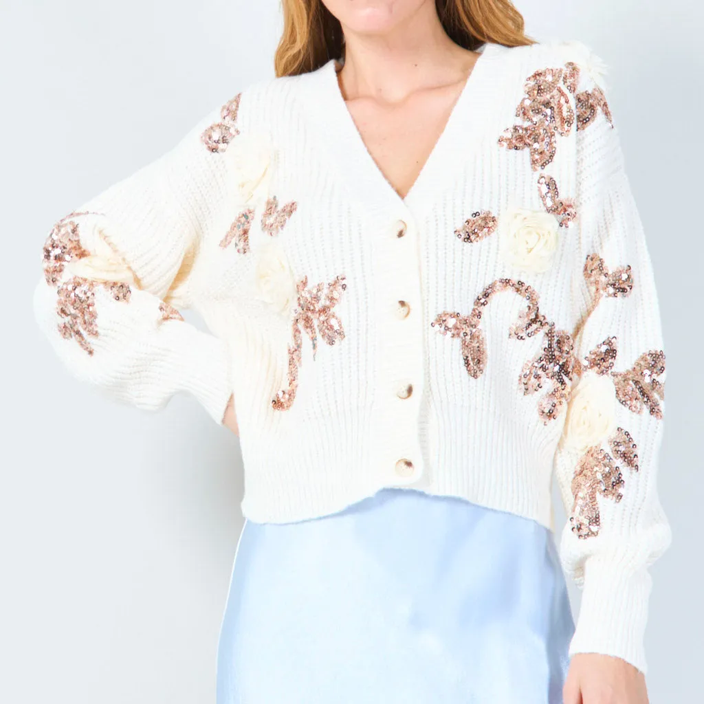 Floral applique sequin cardigan wholesale