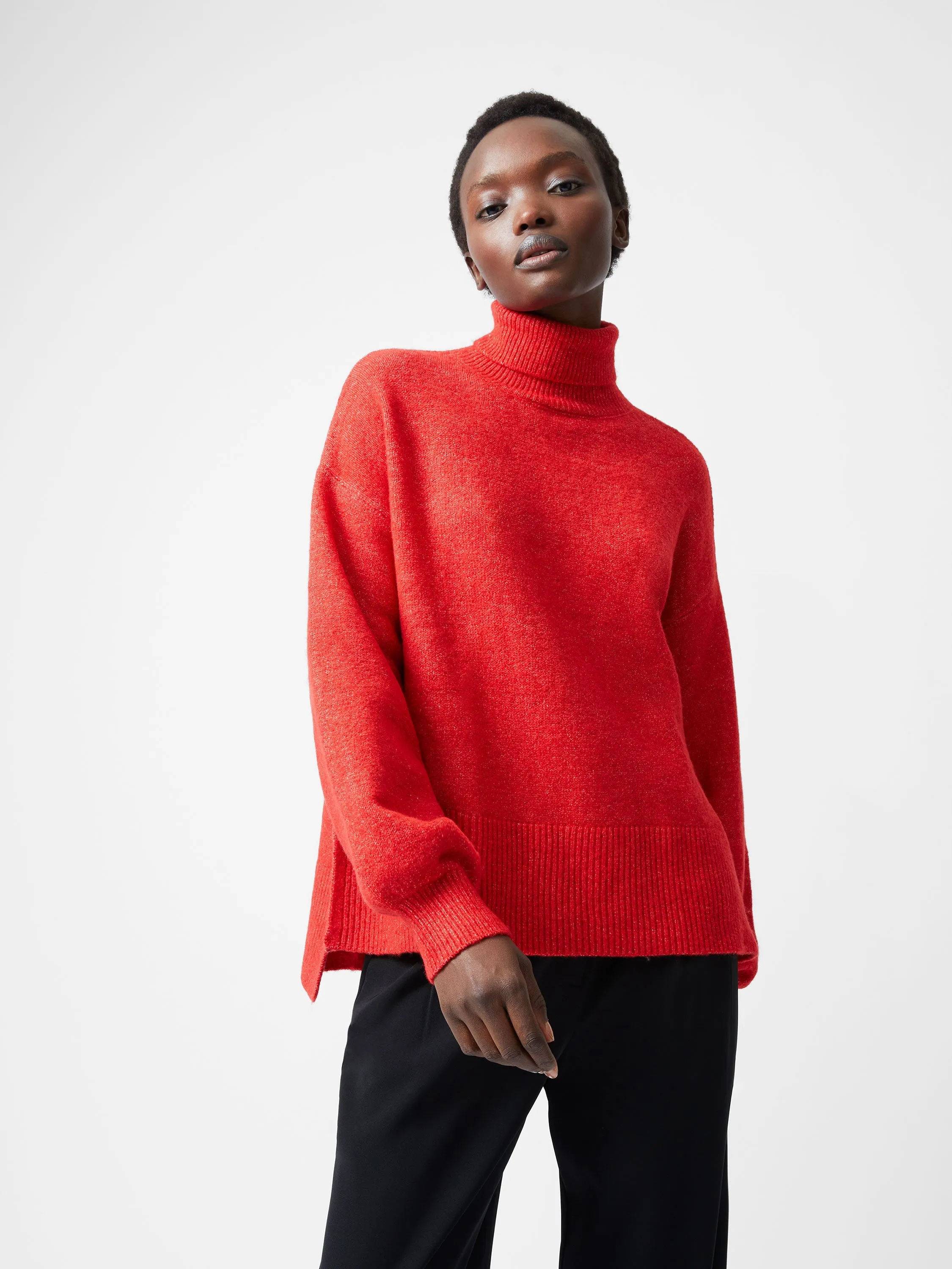 Funnel Neck Stepped Hem Jumper