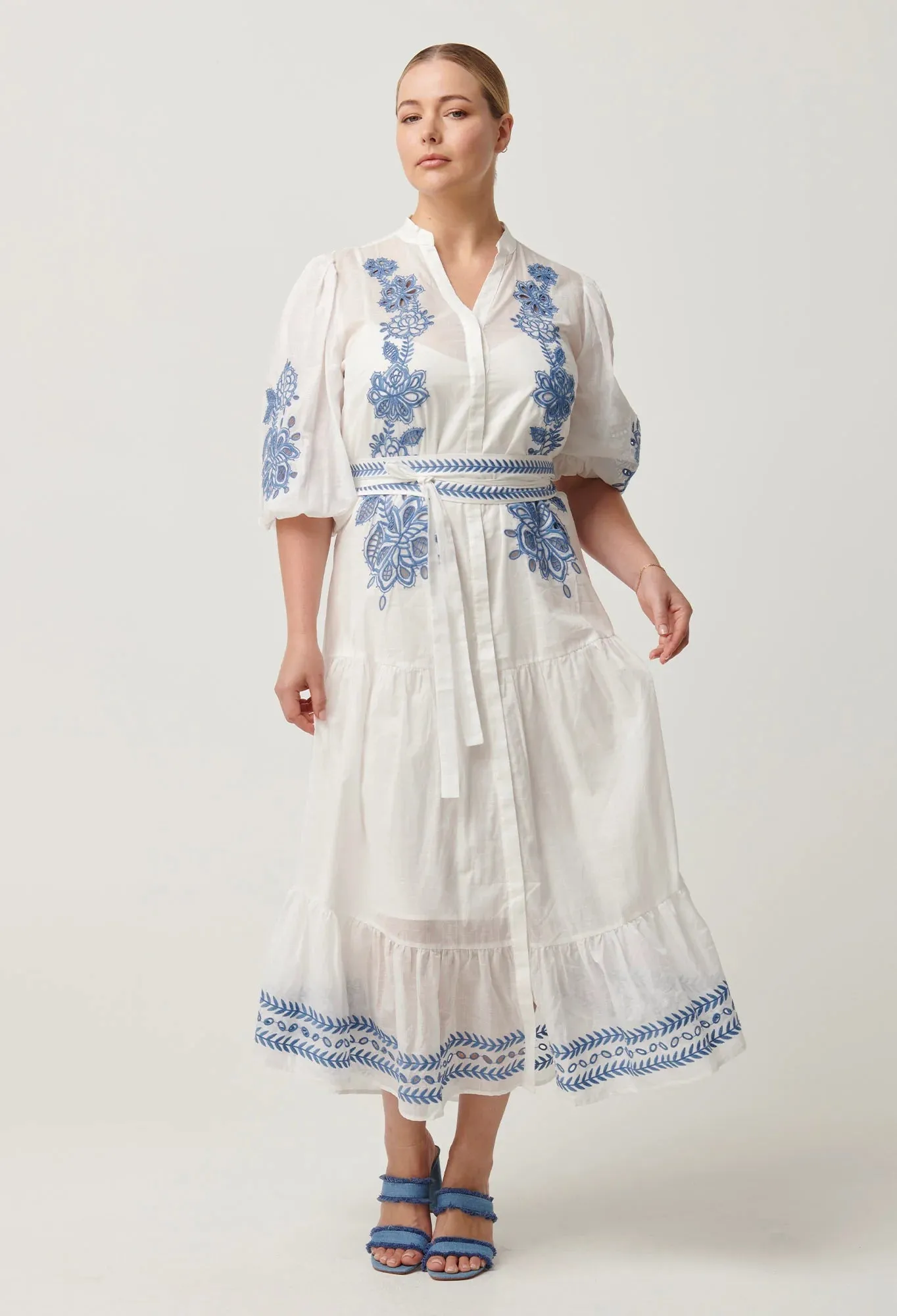 Gabriette Embroidered Cotton Slub Dress