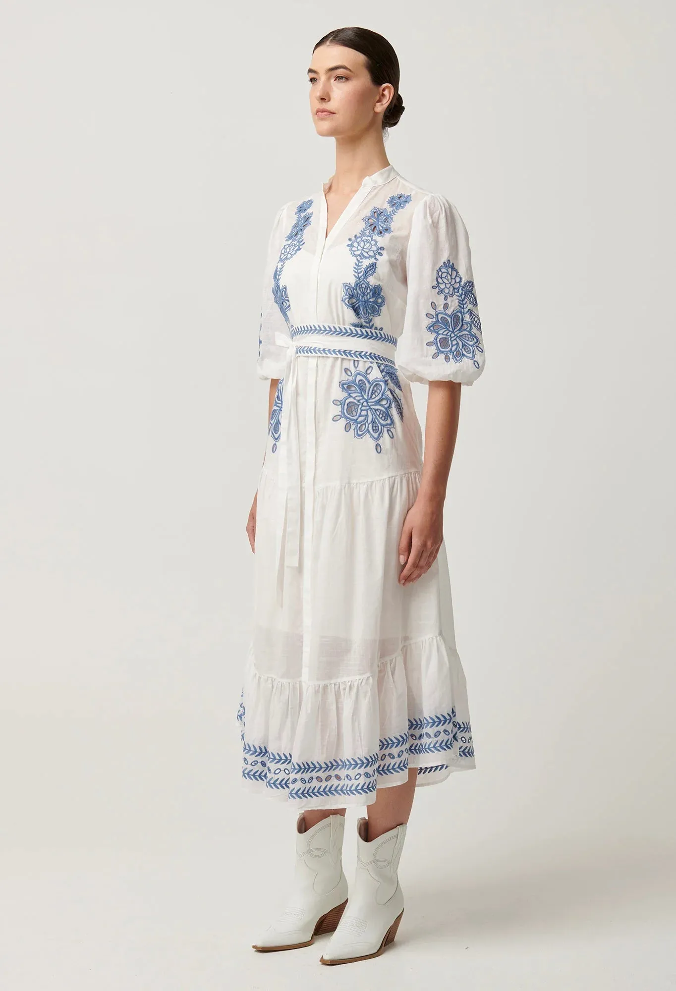 Gabriette Embroidered Cotton Slub Dress