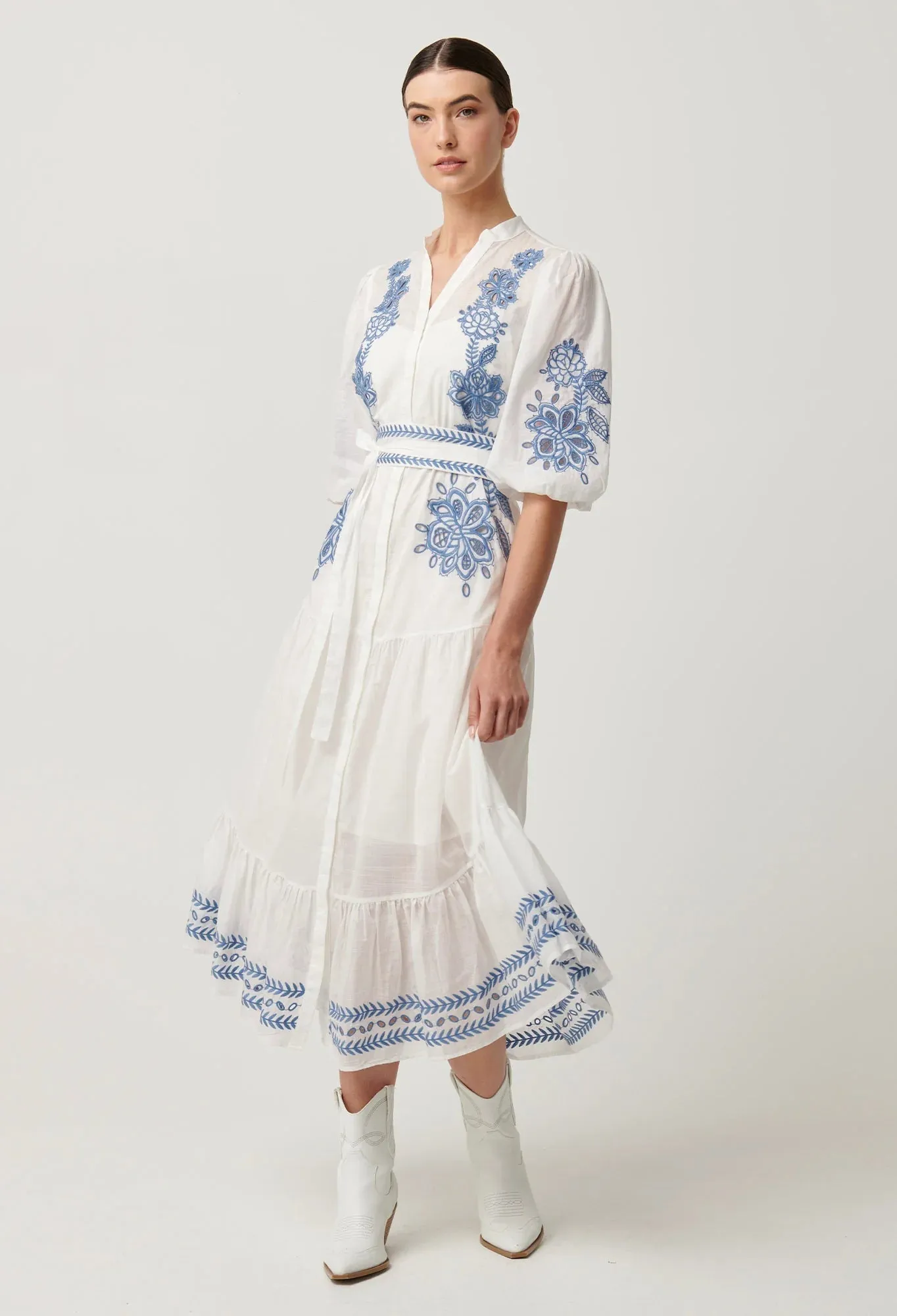 Gabriette Embroidered Cotton Slub Dress