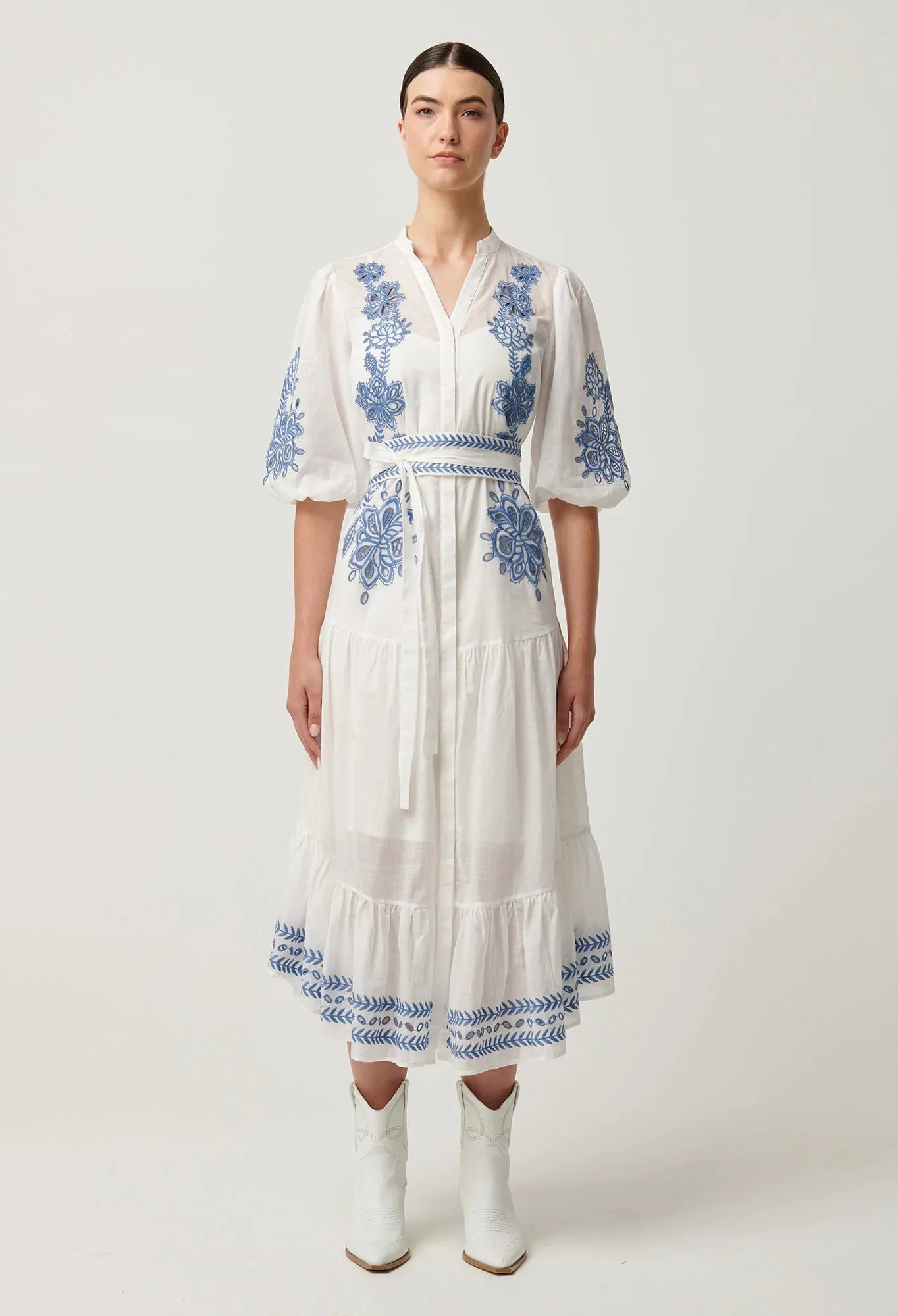 Gabriette Embroidered Cotton Slub Dress