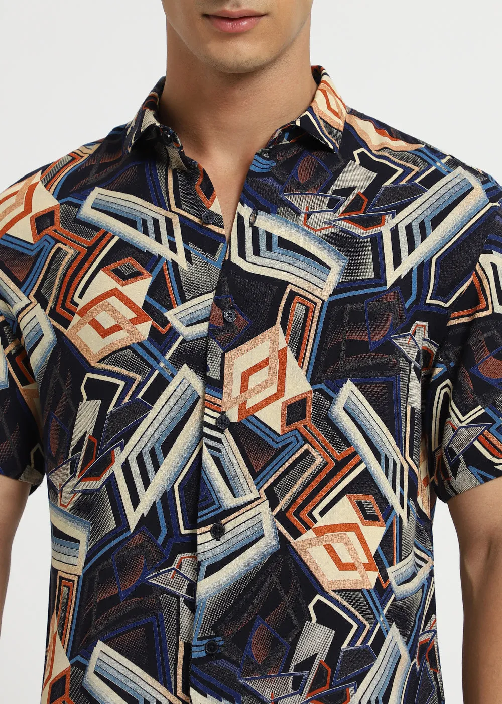 Geometric Blue Feather shirt