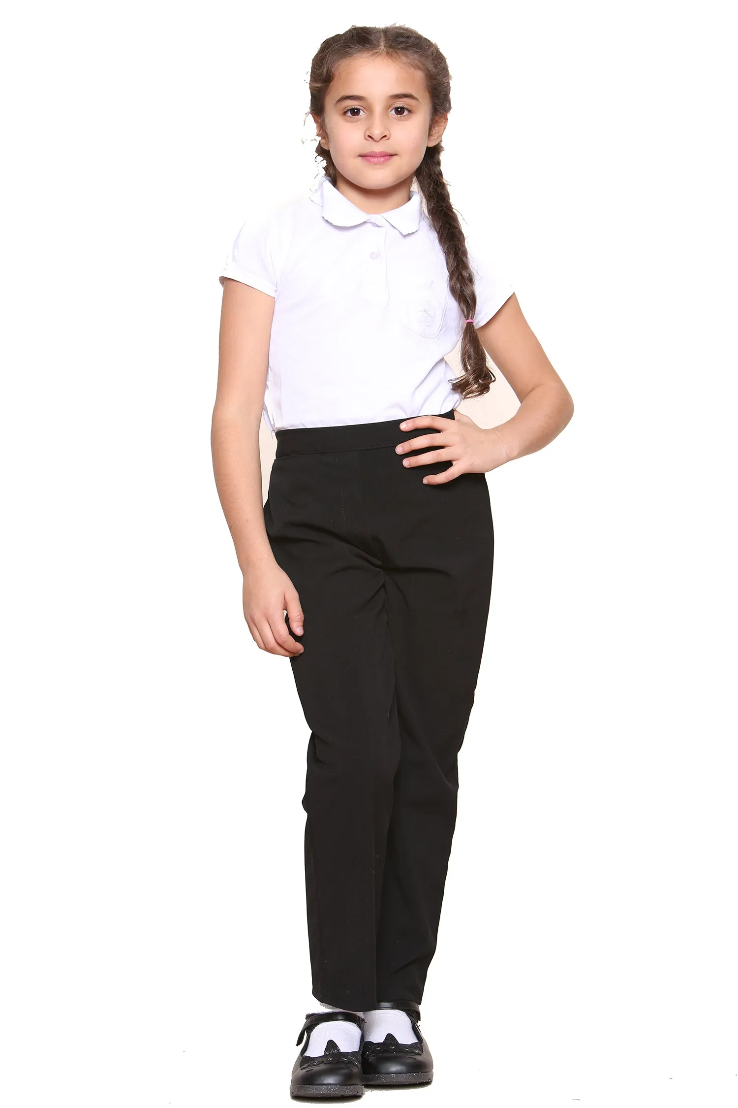 Girls School Uniform Black Half Elastic Waist Smart Fit Comfortable Trousers Formal Pant