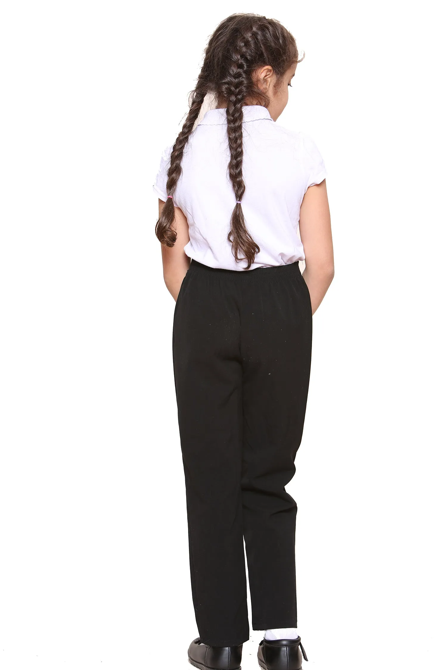 Girls School Uniform Black Half Elastic Waist Smart Fit Comfortable Trousers Formal Pant