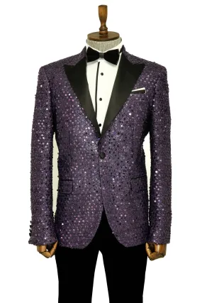 Glitter Pattern Purple Men Prom Blazer - Wessi