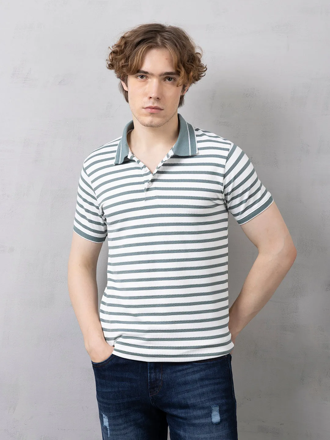 Green Stripped Polo T-Shirt