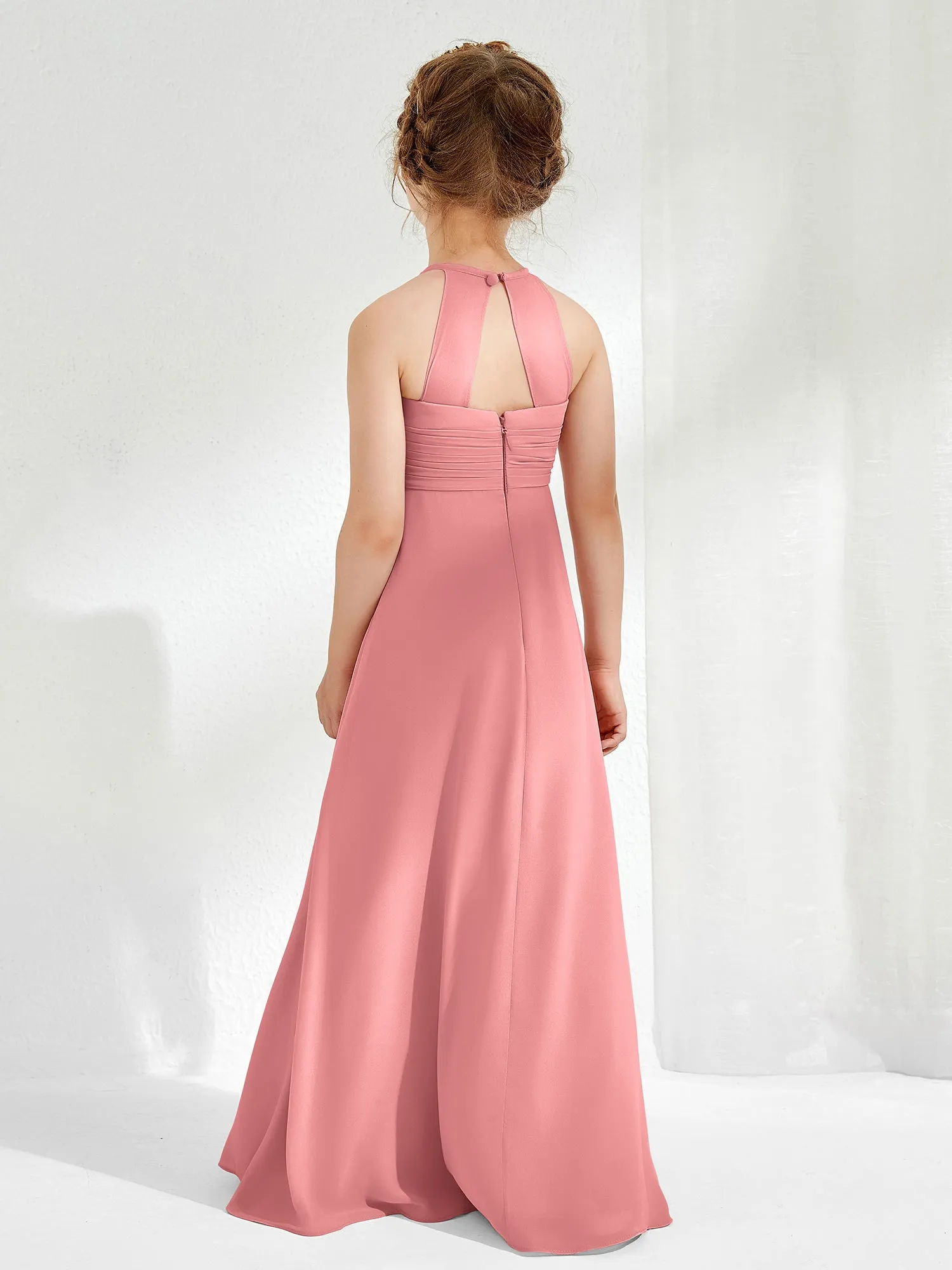 Halter Chiffon Junior Bridesmaid Dresses Flamingo