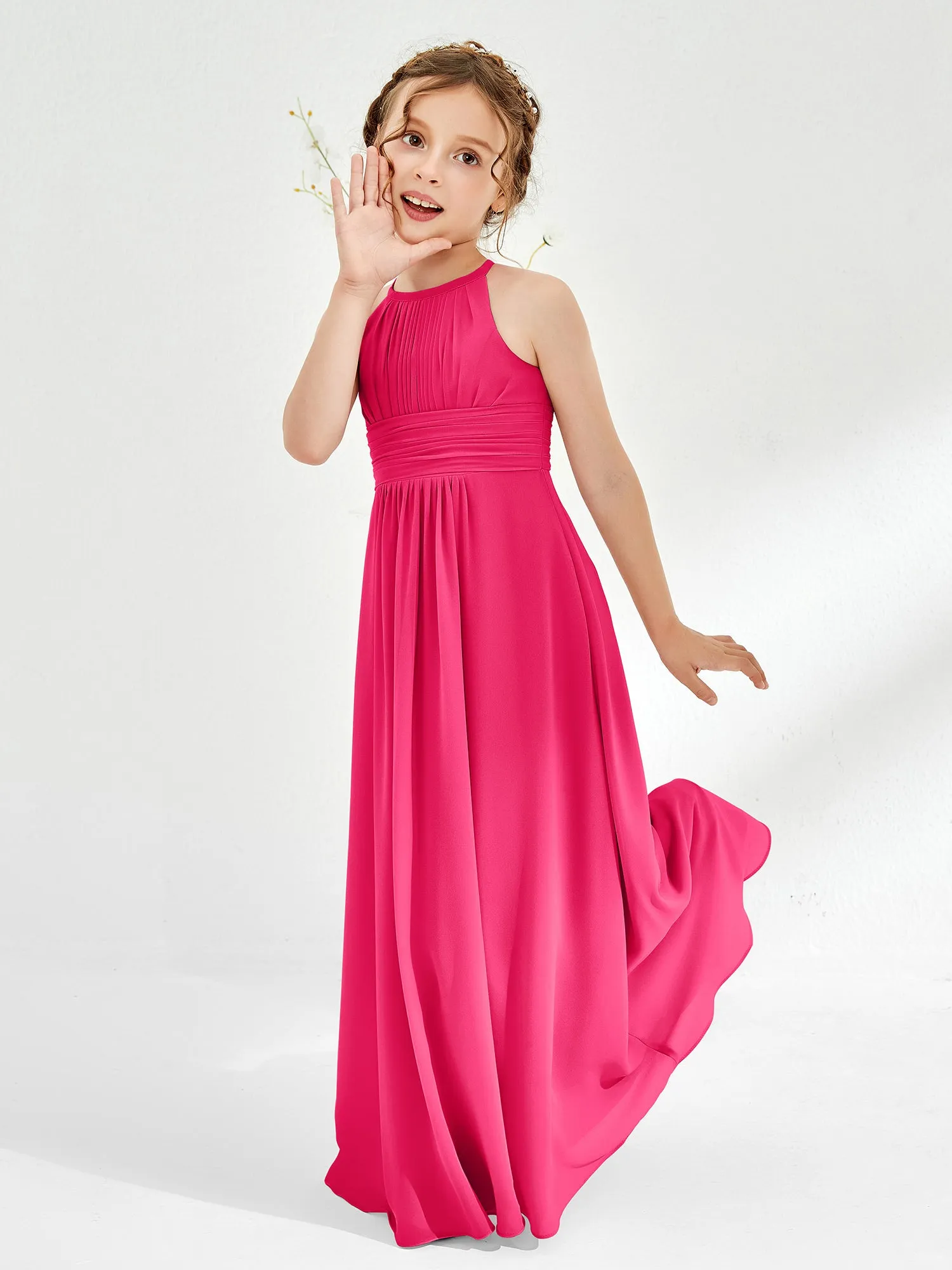 Halter Chiffon Junior Bridesmaid Dresses Fuchsia