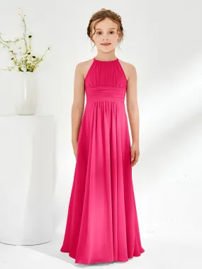 Halter Chiffon Junior Bridesmaid Dresses Fuchsia