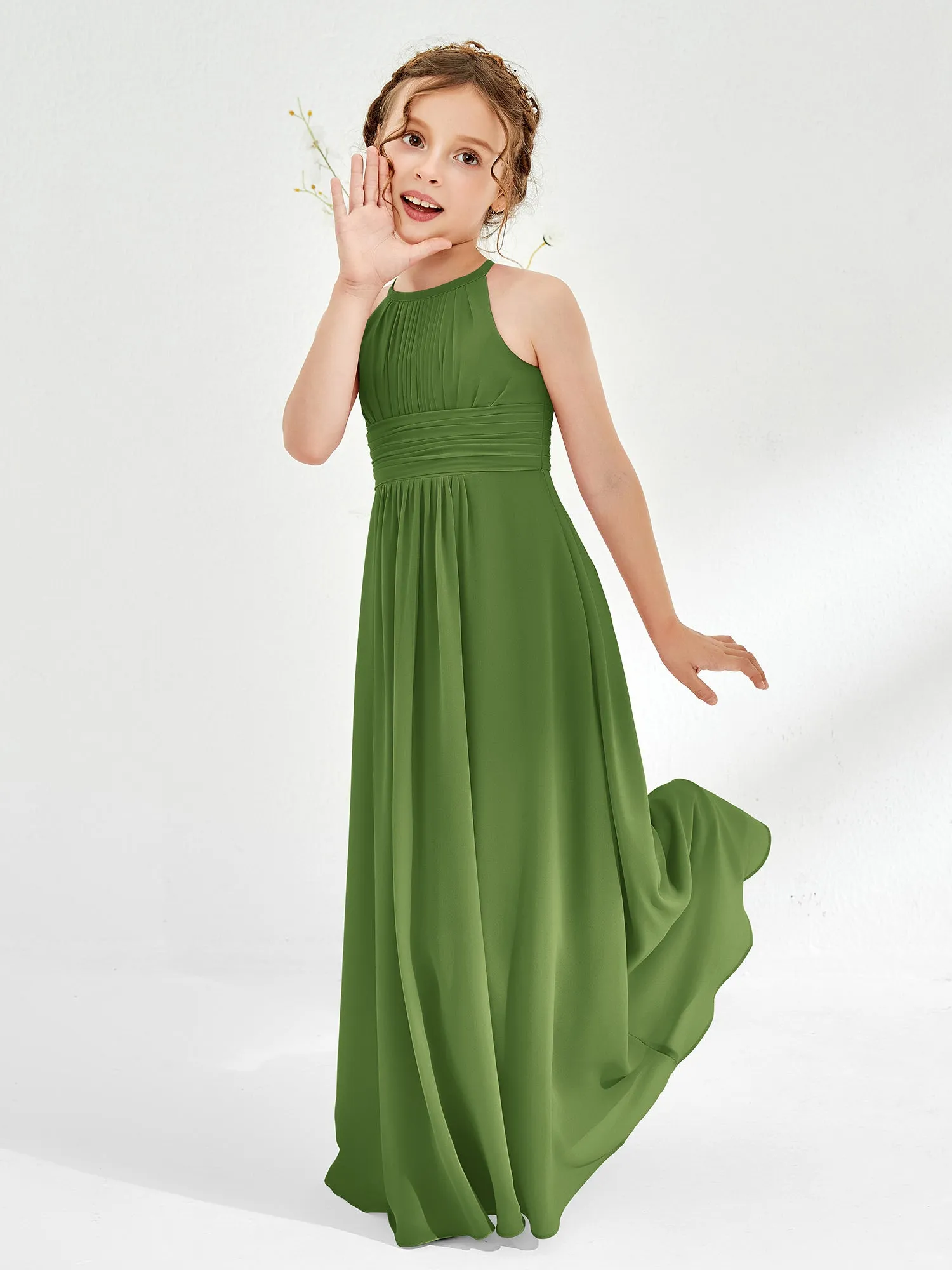 Halter Chiffon Junior Bridesmaid Dresses Moss