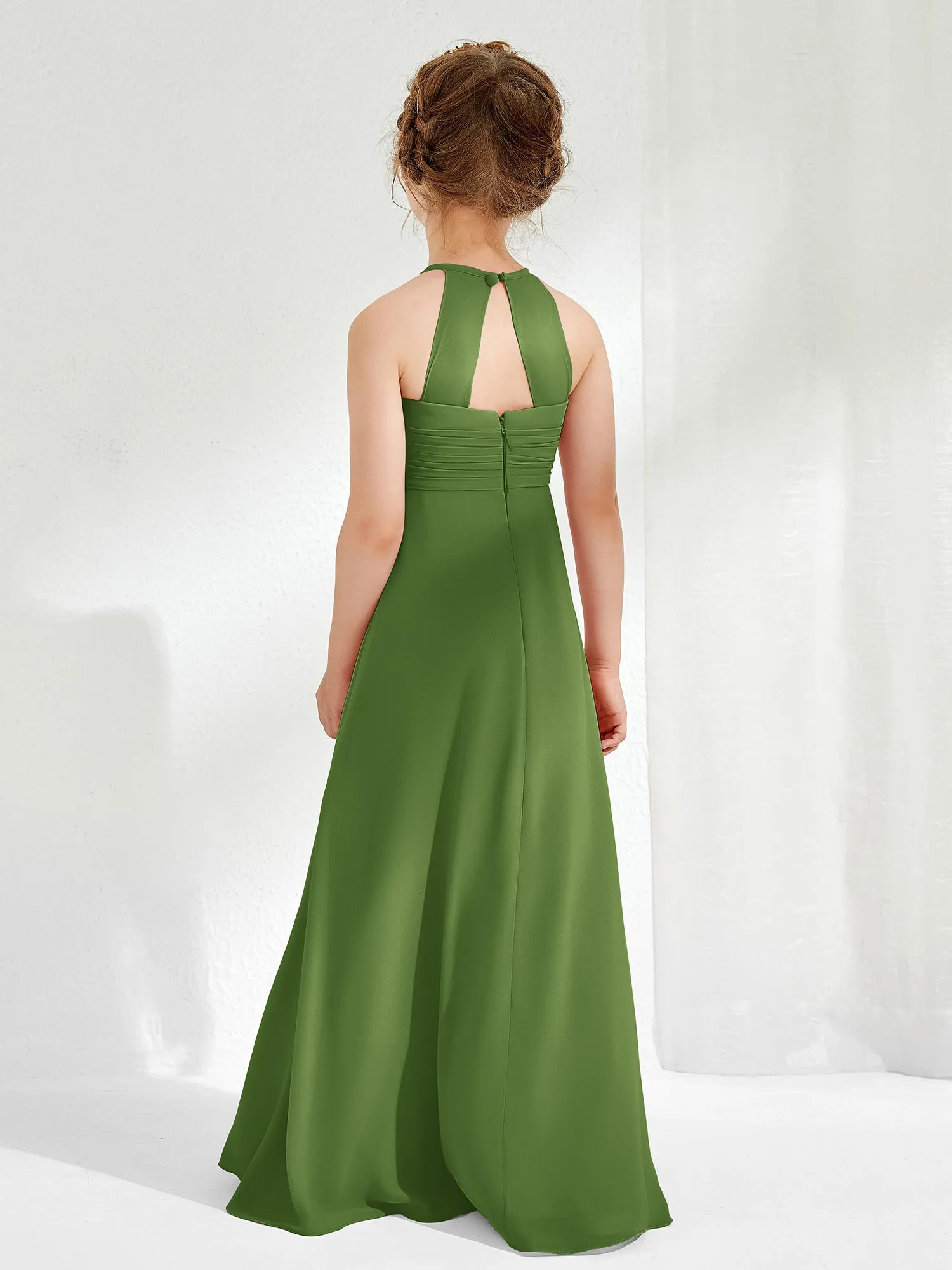 Halter Chiffon Junior Bridesmaid Dresses Moss