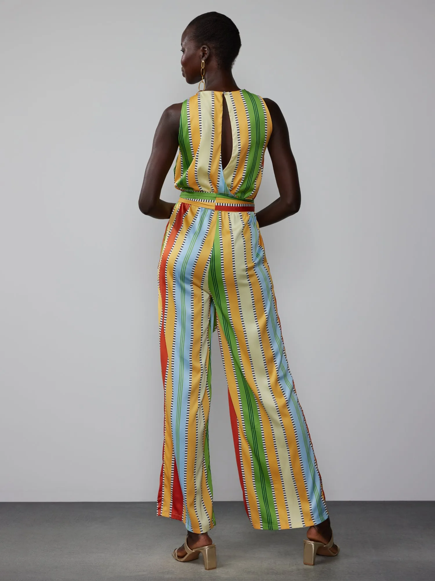 Halter Neck Multi Stripe Jumpsuit