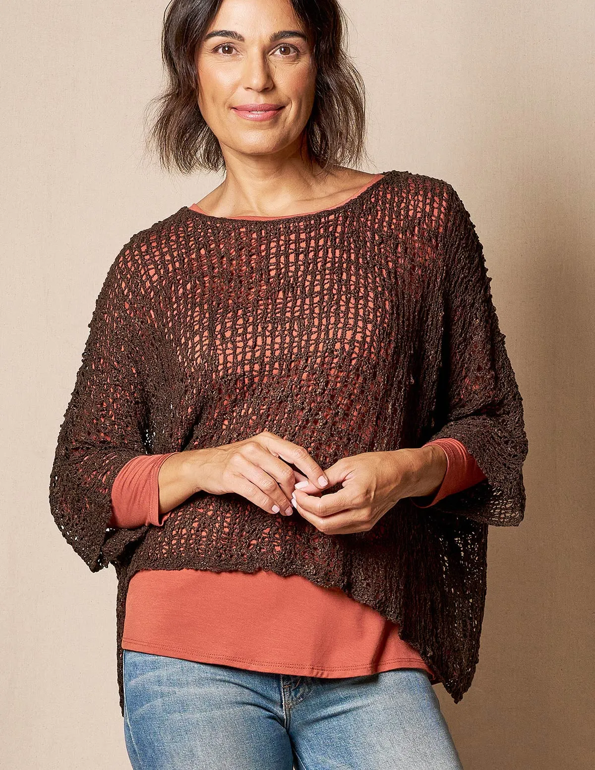 Handwoven Riva Knit Crop Poncho