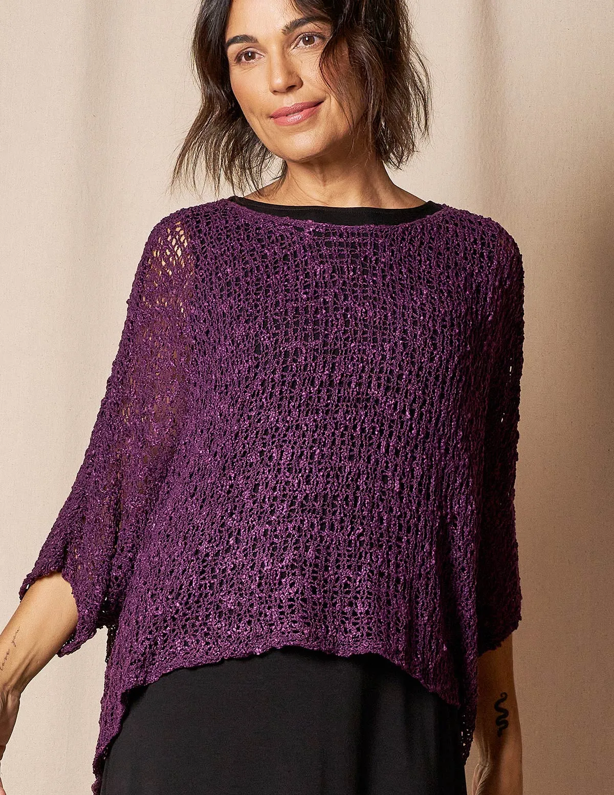 Handwoven Riva Knit Crop Poncho