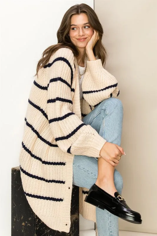 HYFVE Made for Style Oversized Striped Sweater Cardigan