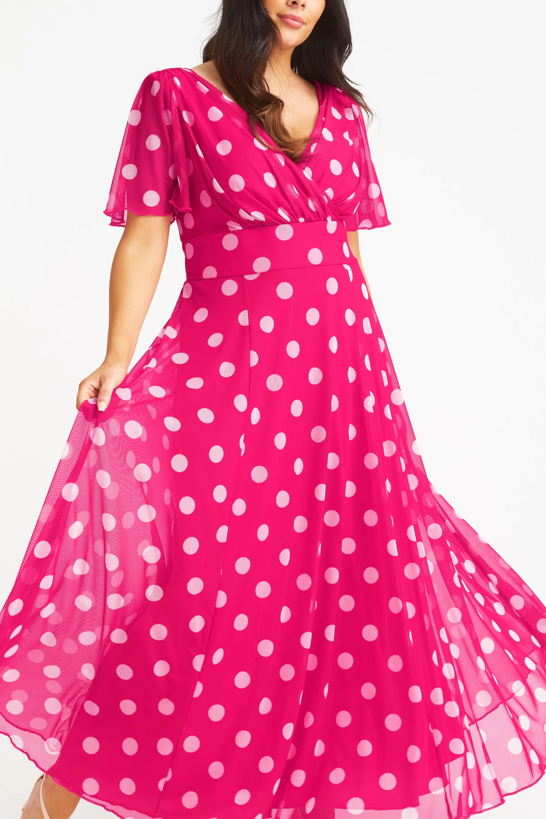 Isabelle Pink Lollidot Print Float Sleeve Maxi Dress