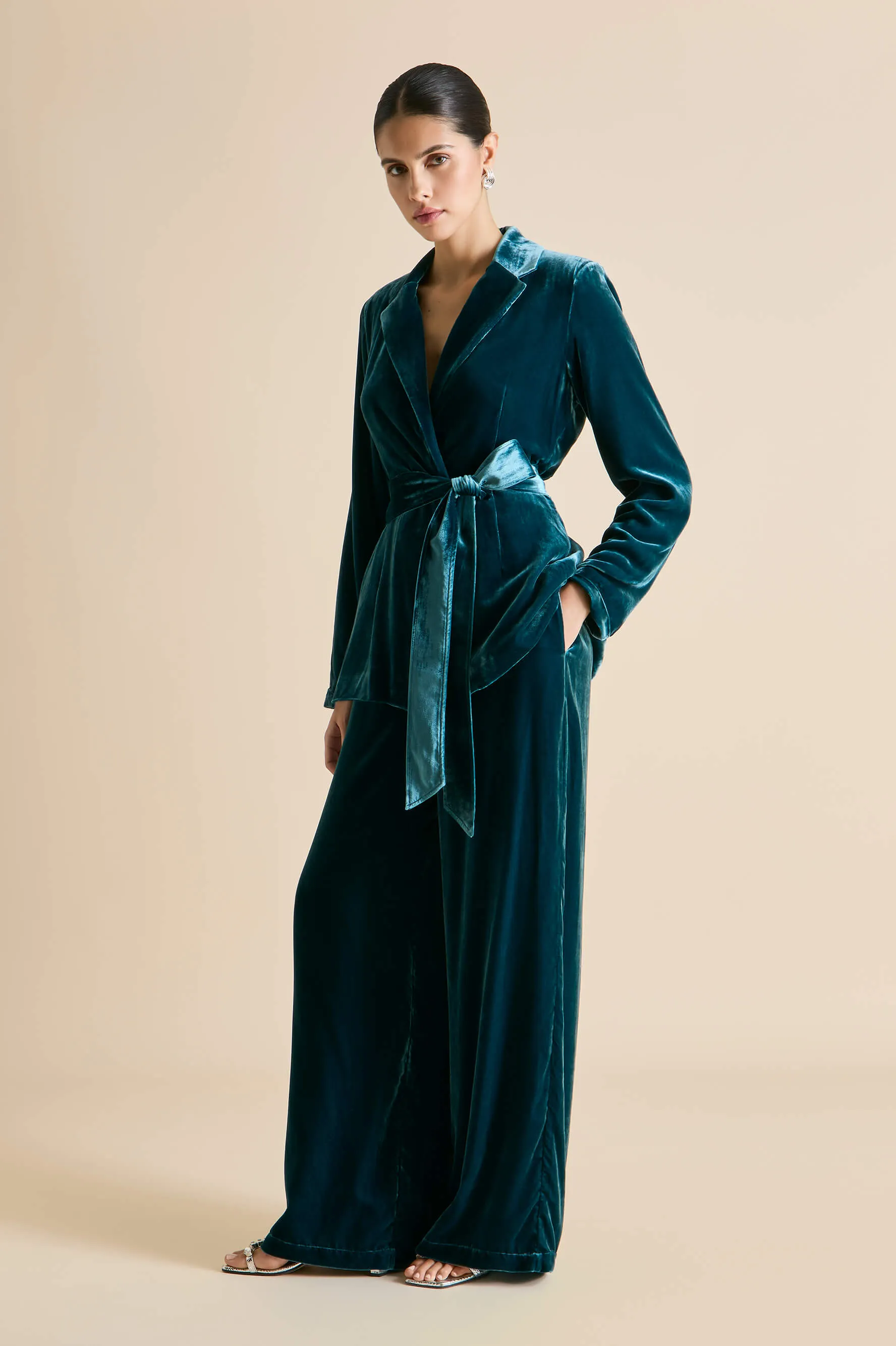 Jagger Ocean Blue Pajamas in Silk Velvet