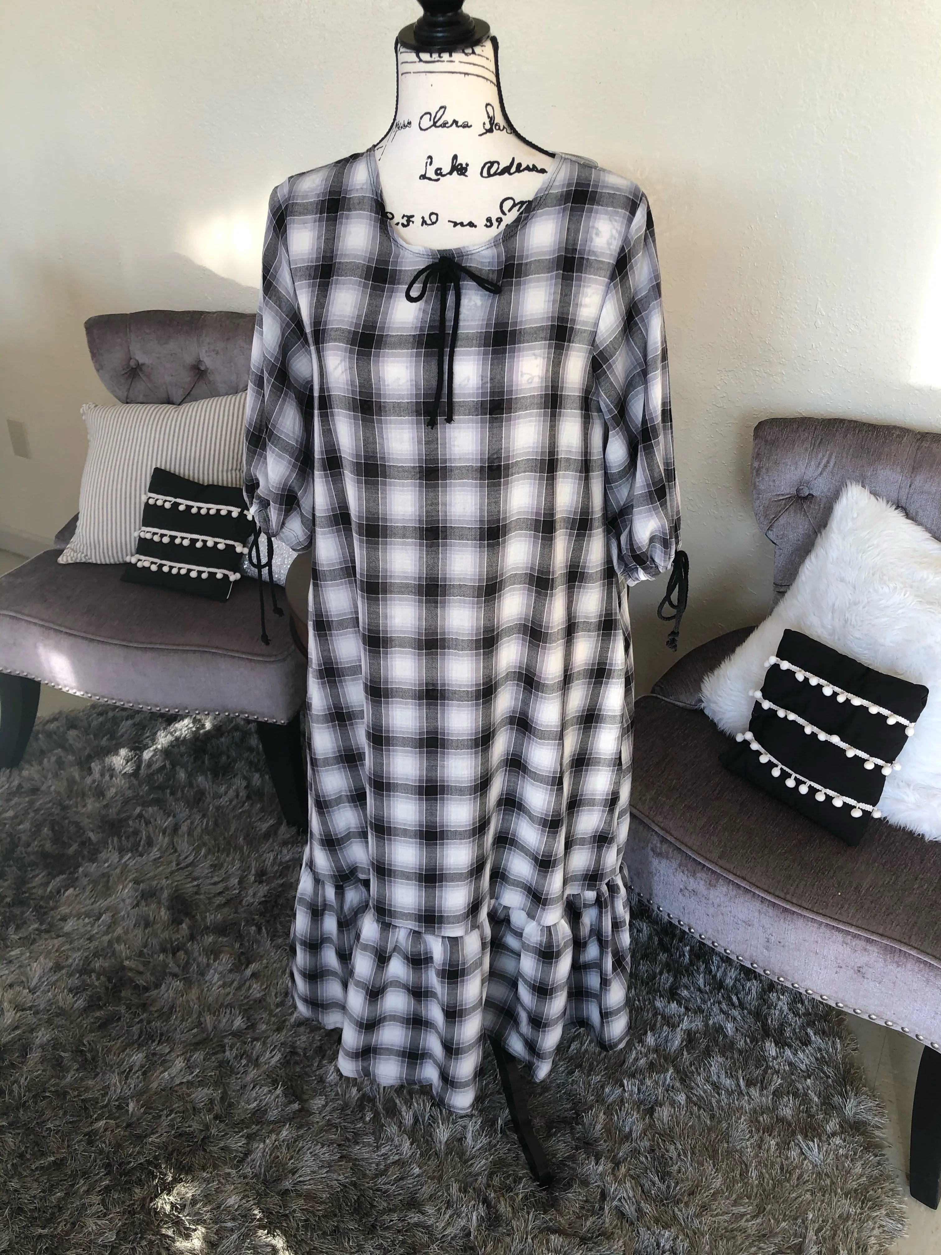 Jaidyn Black and White Check Ruffle Dress