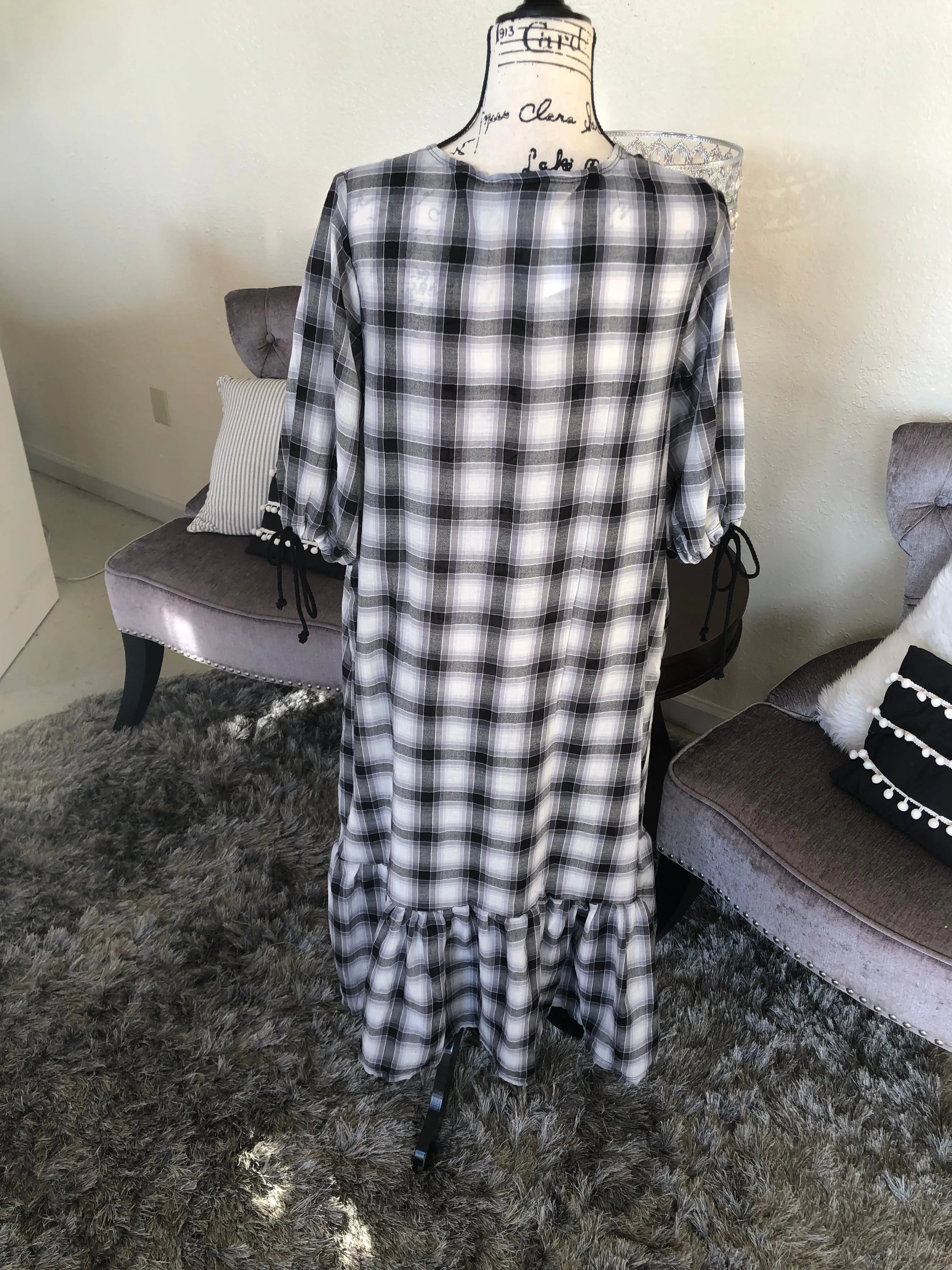 Jaidyn Black and White Check Ruffle Dress