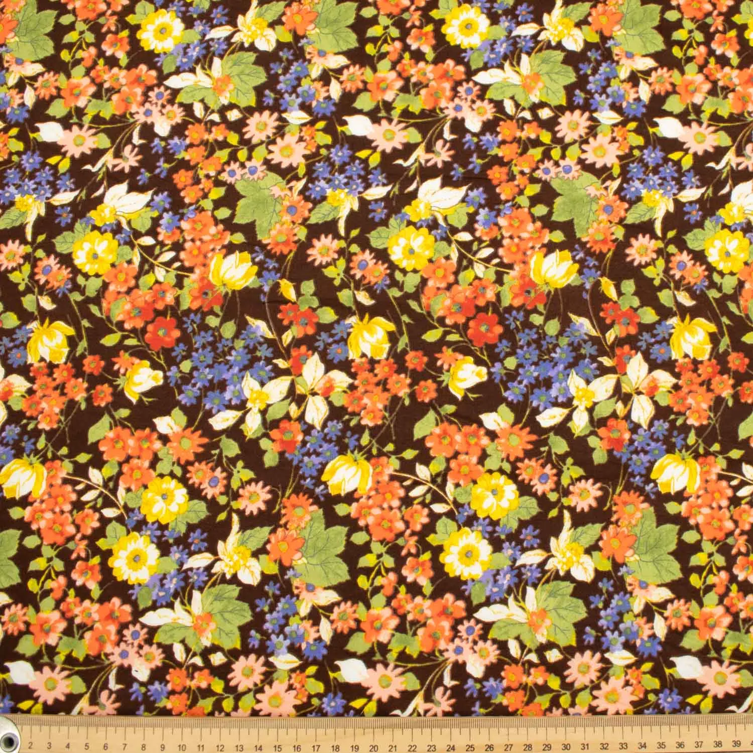 Japanese Pure Cotton Lawn Prints Design-184 Multicolour Floral Bloom on Brown