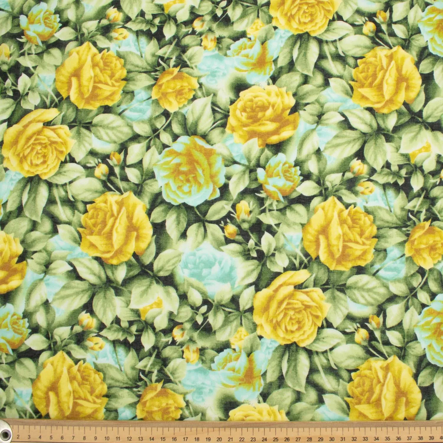 Japanese Pure Cotton Lawn Prints Design-199 Yellow Roses & Green Leaves