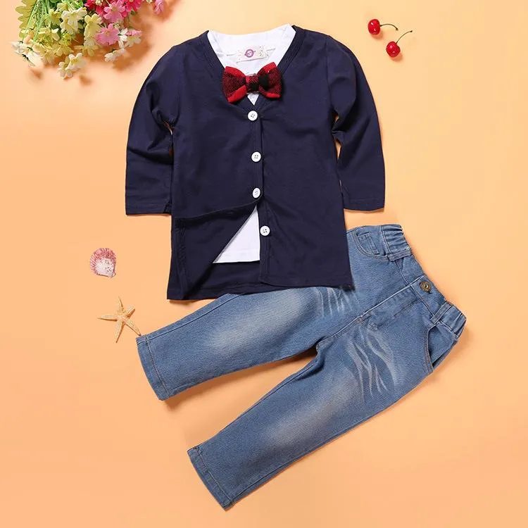 Kids Formal Suit Boys 3 Pcs T-shirt Jeans Outfit Full Set Baby Boys Clothes