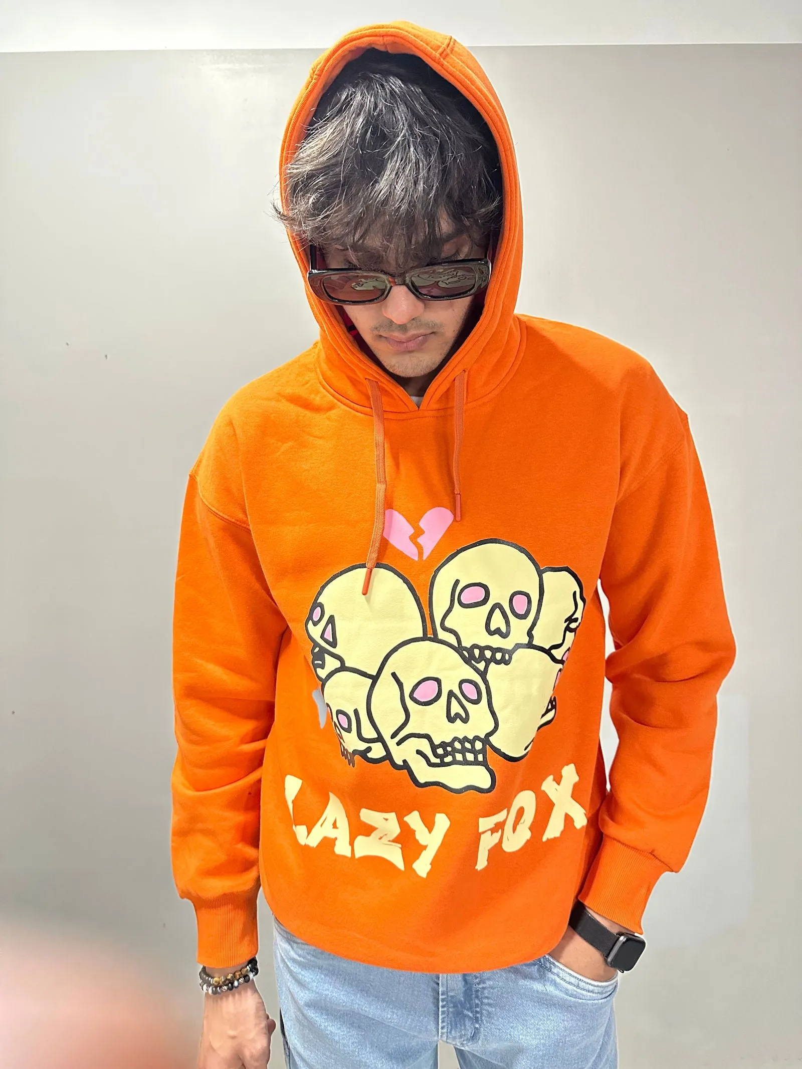 Lazyfox-Skull hoodie Orange