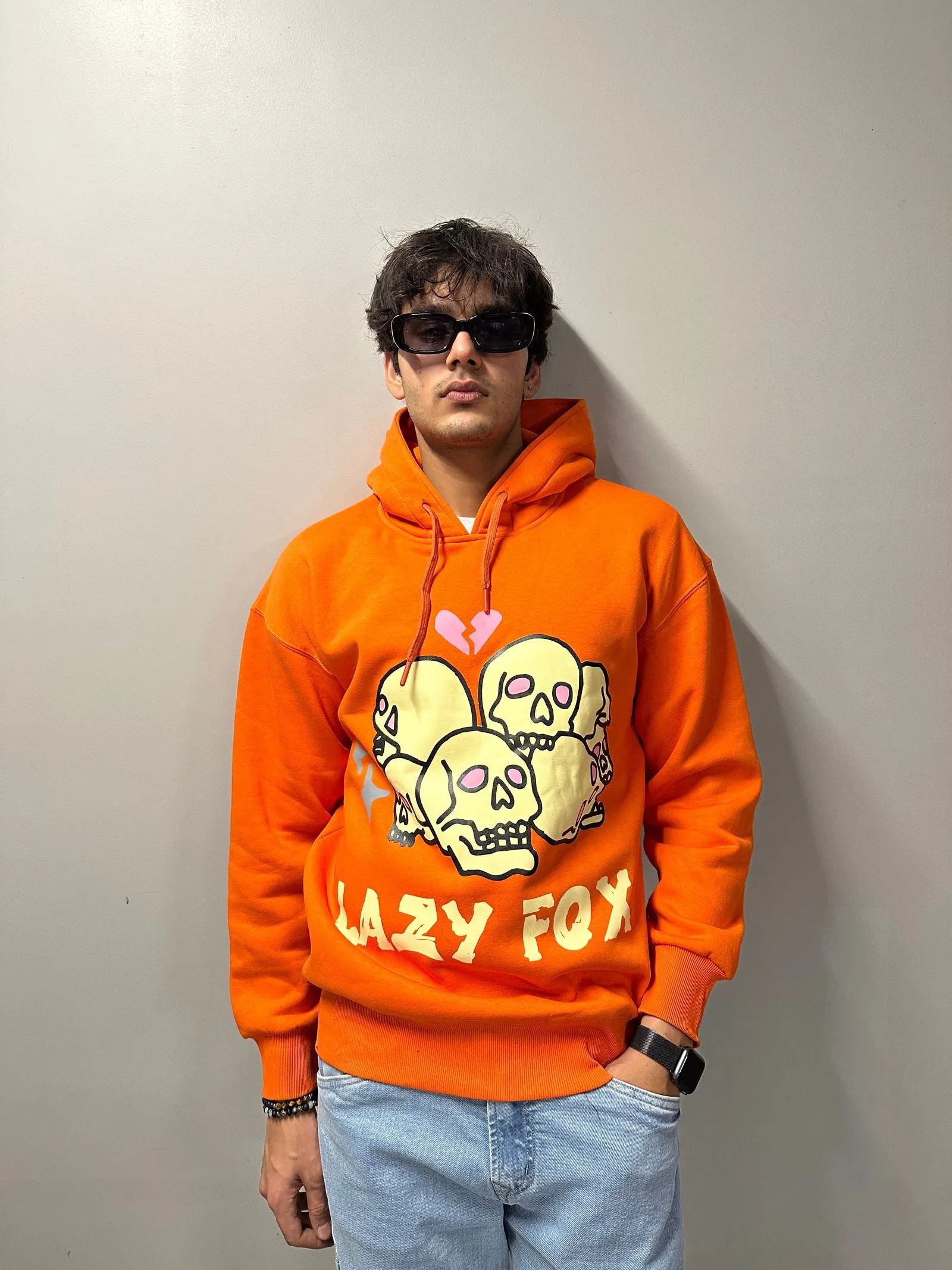 Lazyfox-Skull hoodie Orange