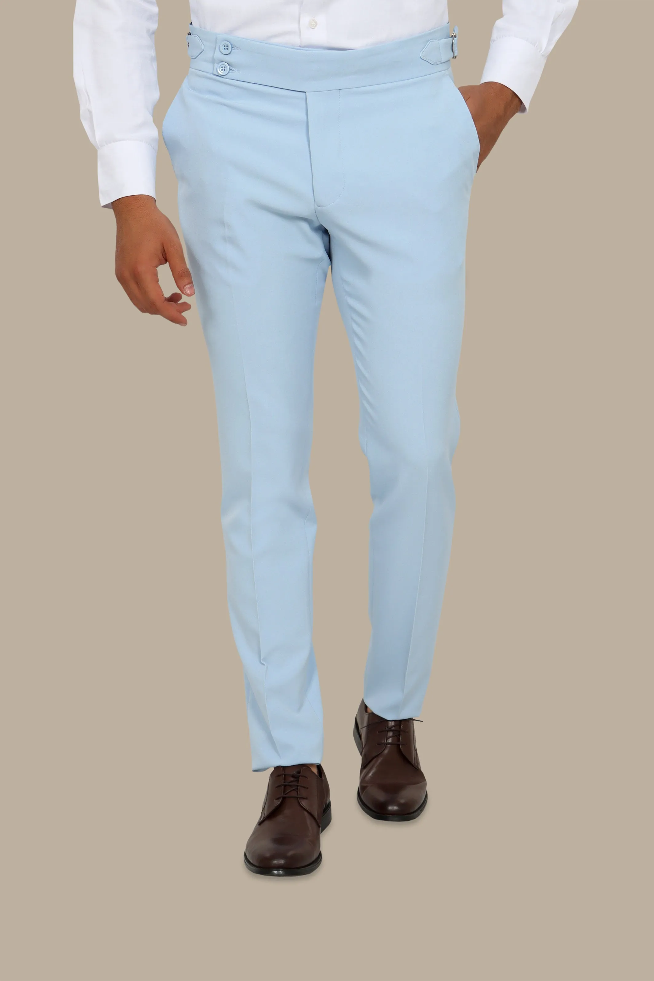 Light Blue Classic Pants with Side Buckle