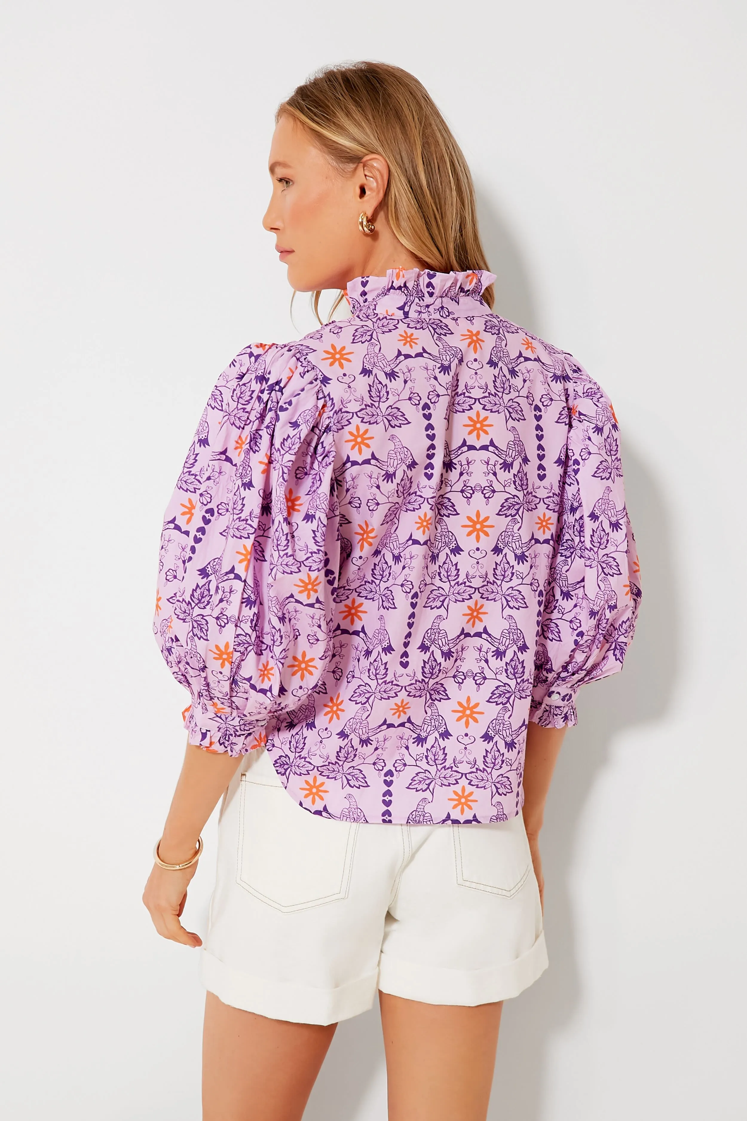 Lovebird Lilac Ruffle Front Button Blouse