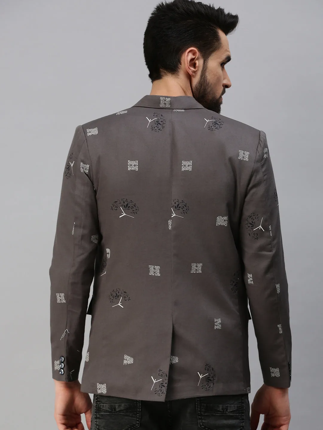 Men Grey Printed Party Blazers