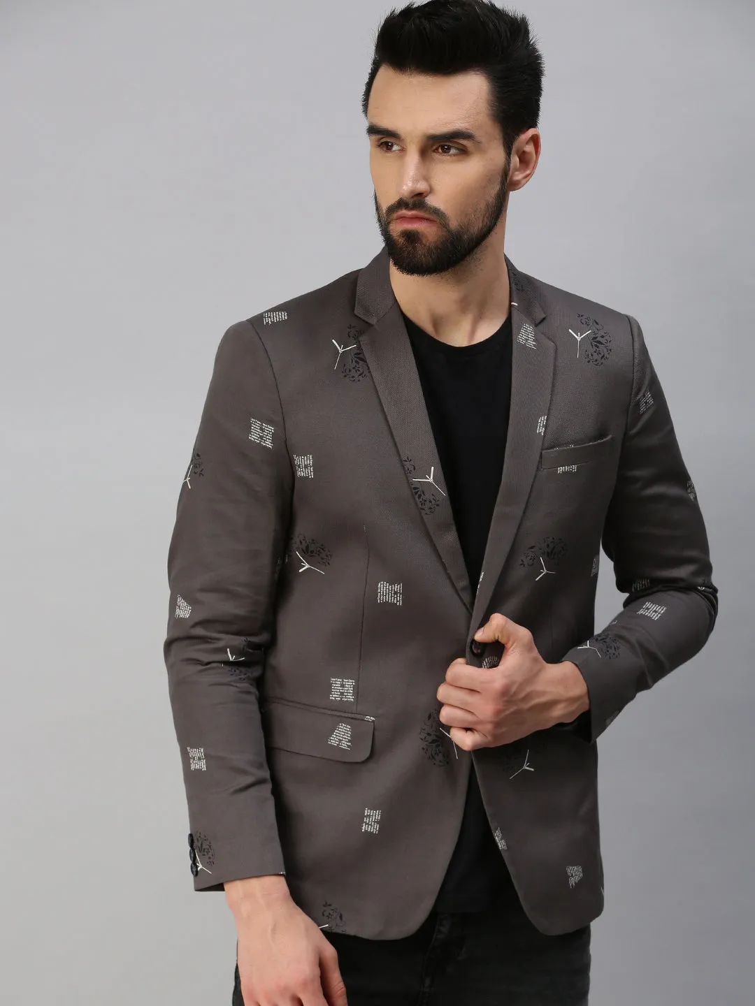 Men Grey Printed Party Blazers