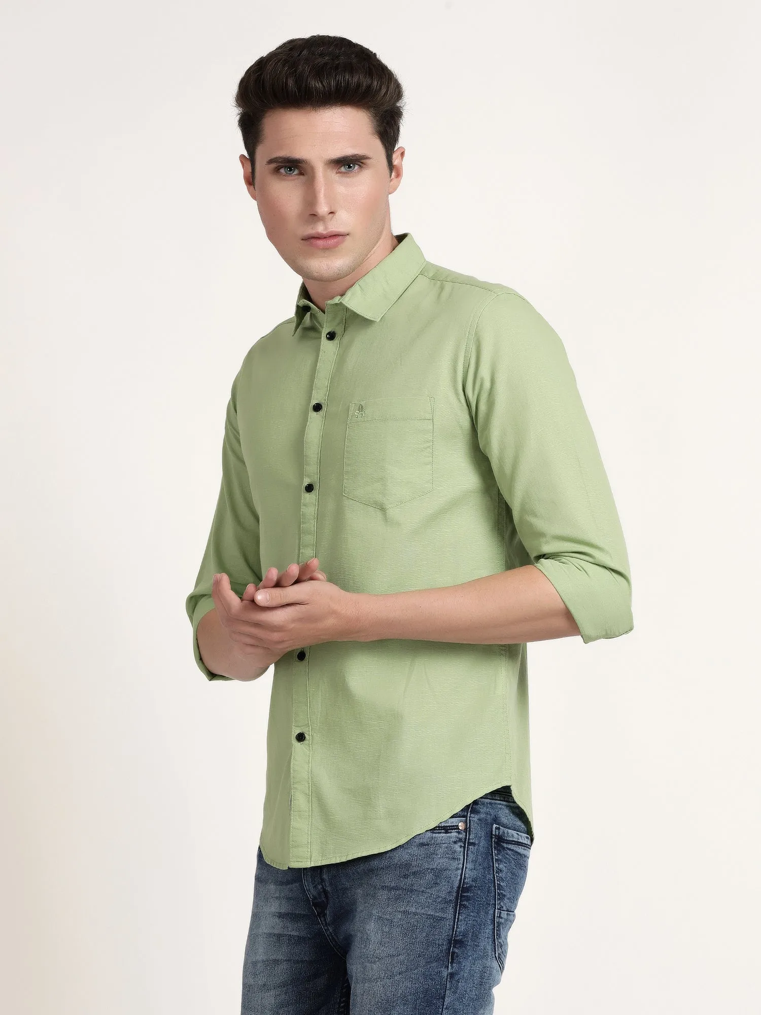 Men Pista Green Solid Formal Shirt (GBRJ6024)