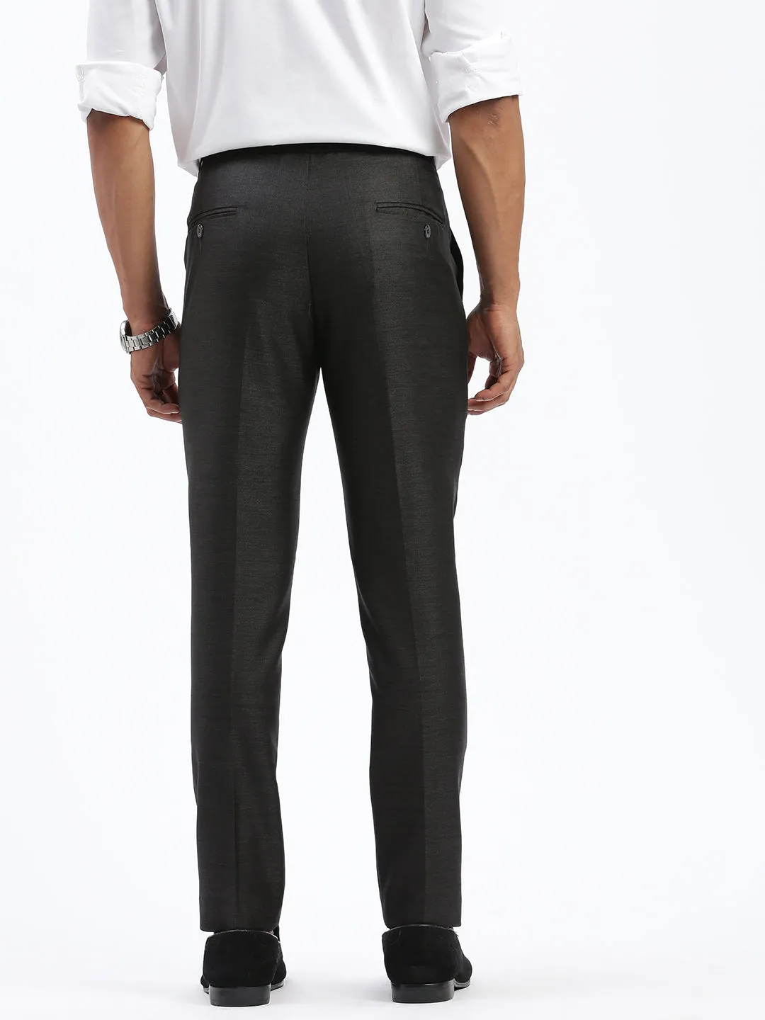 Men Solid Charcoal Formal Trousers