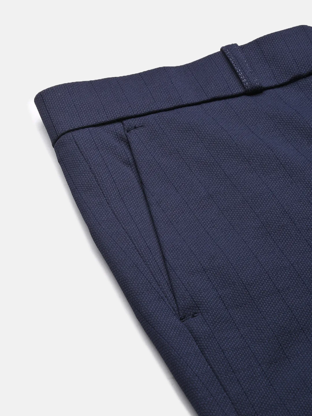 Men Solid Navy Blue Formal Trousers