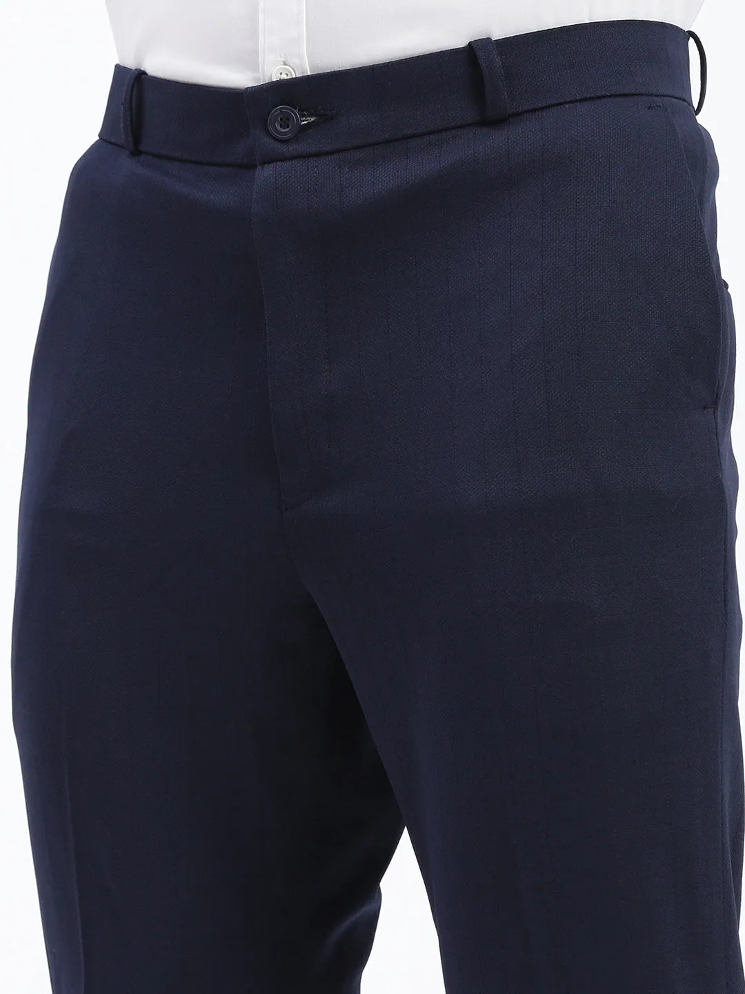 Men Solid Navy Blue Formal Trousers