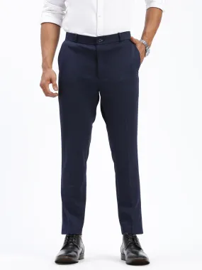 Men Solid Navy Blue Formal Trousers